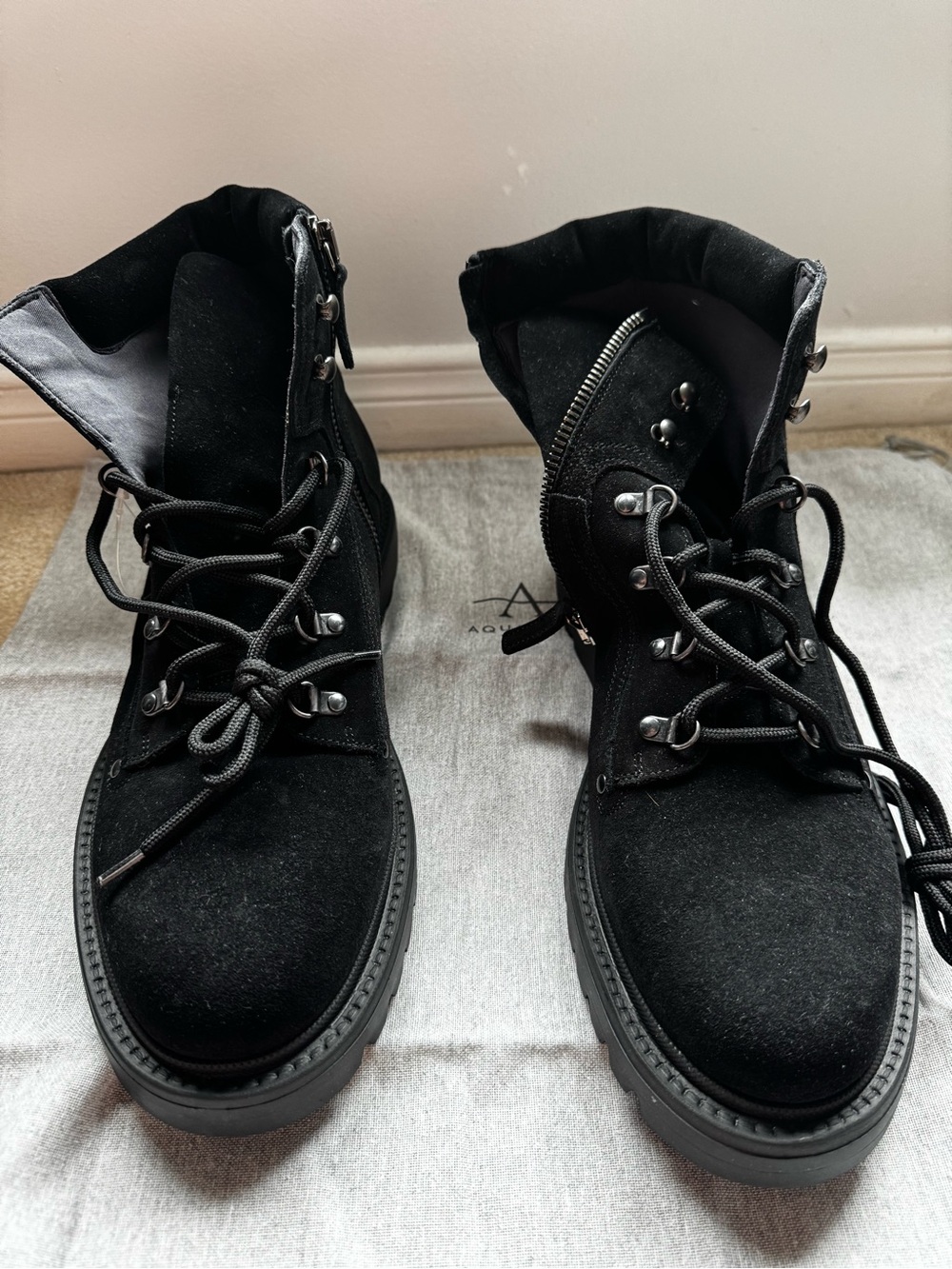 Aquatalia Christopher Men's Black Lace-Up Suede Hiking Boots NWT Size 12